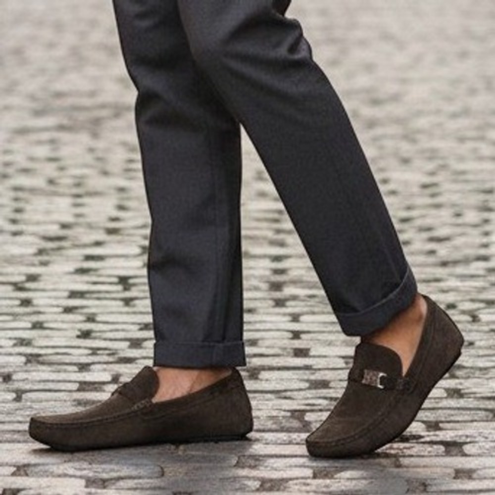 Cavalli Class Men Loafers Size 45 Luxury Driving Shoes Brown Suede Slip On
